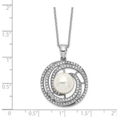 Sterling Silver 925 Polished Necklace with Shell Pearl and CZ Accents